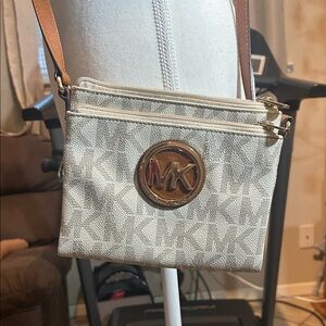 Michael Kors White and Tan Crossbody Bag